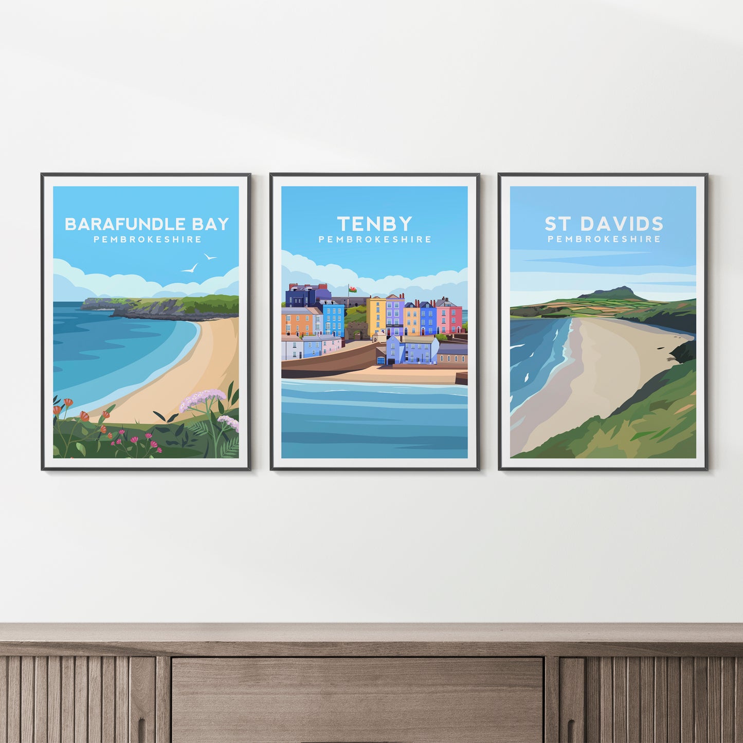 Pembrokeshire Coastal Print Set | Tenby, St Davids & Barafundle Bay Wall Art