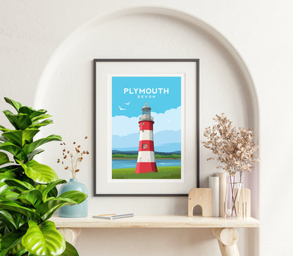 Plymouth Devon Print - Smeaton's Tower Lighthouse in England Wall Art