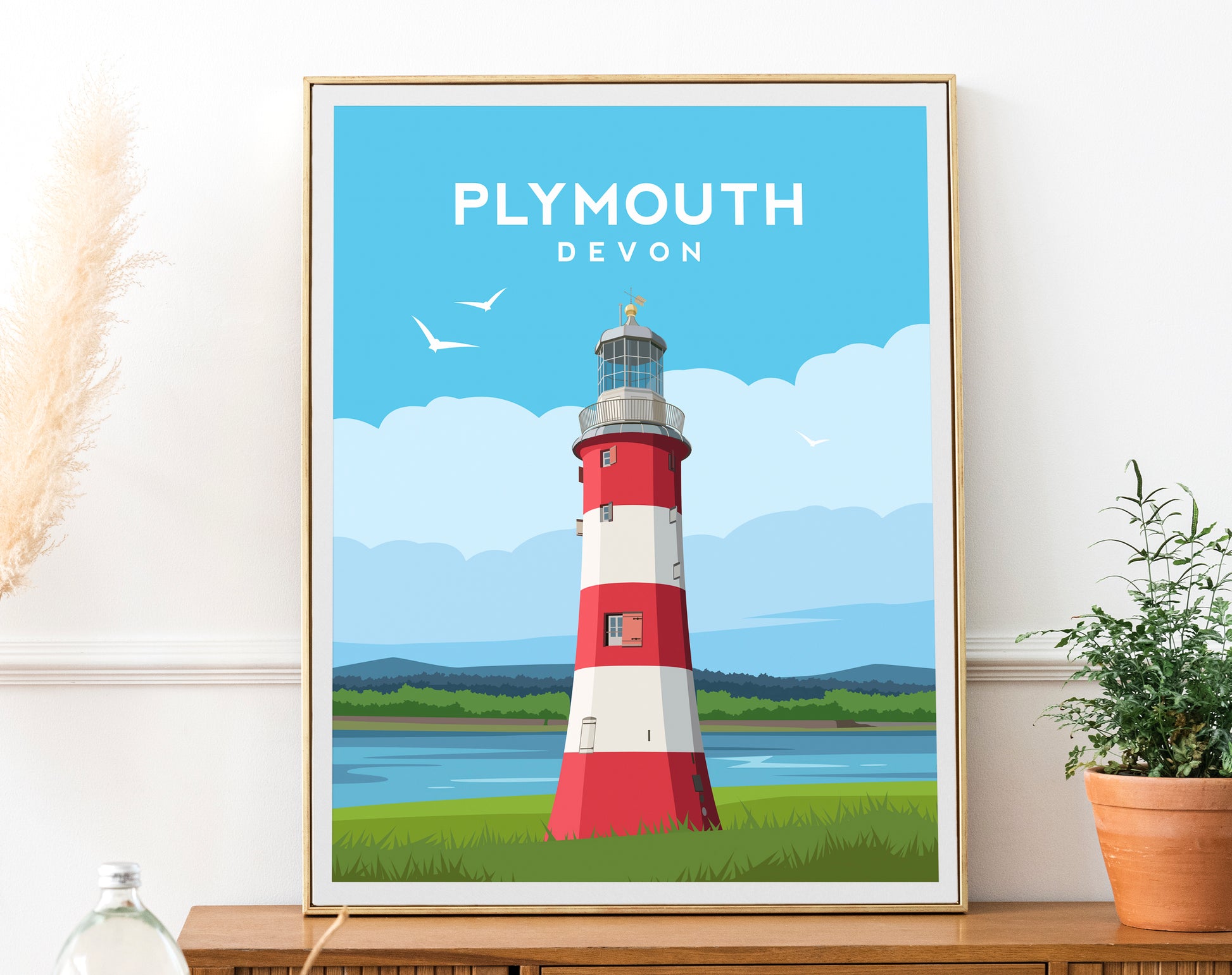 Plymouth Devon Print - Smeaton's Tower Lighthouse in England Wall Art