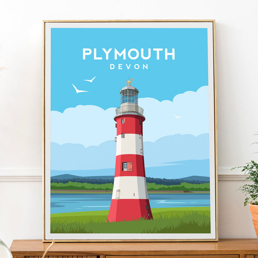 Plymouth Devon Print - Smeaton's Tower Lighthouse in England Wall Art