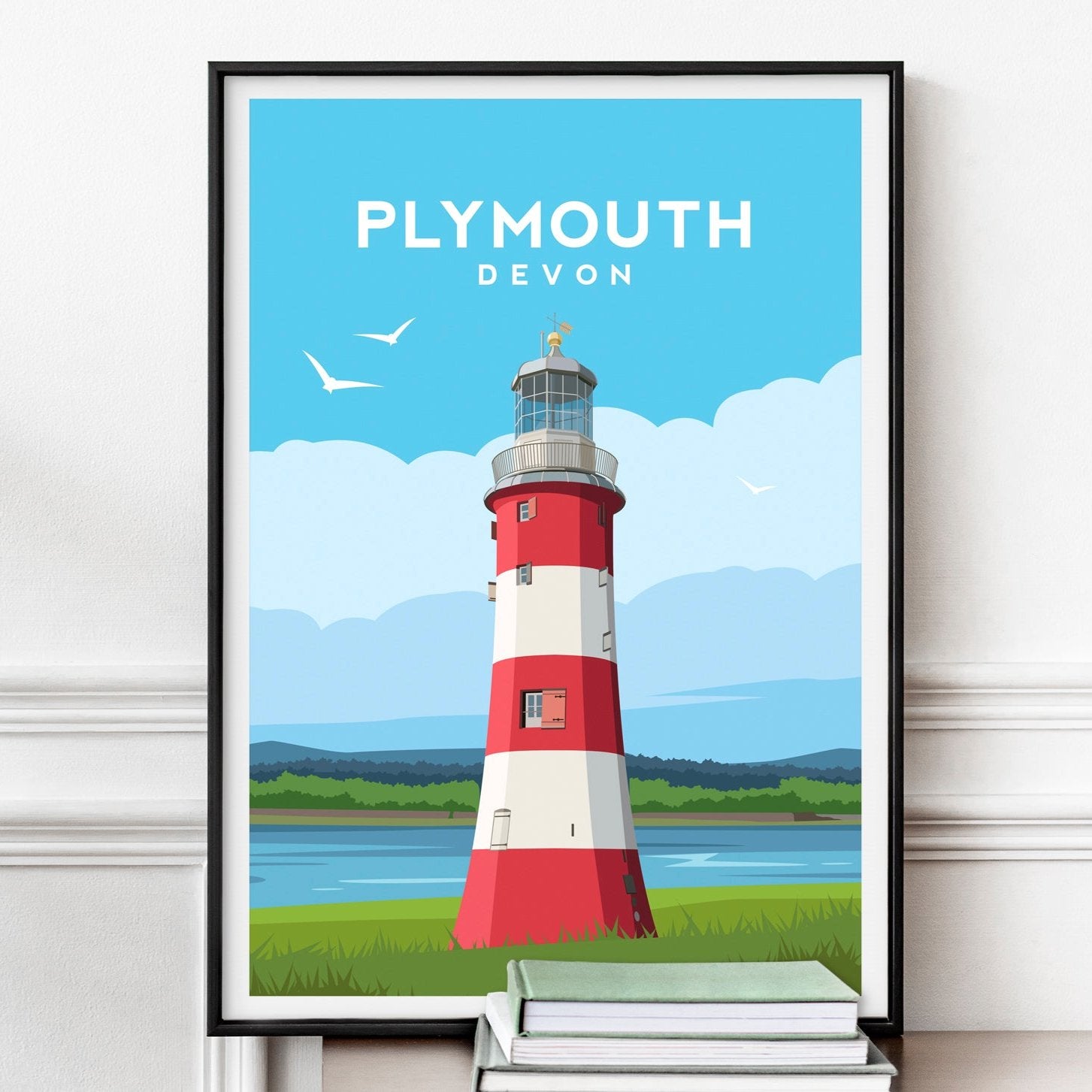 Plymouth Devon Print - Smeaton's Tower Lighthouse in England Wall Art