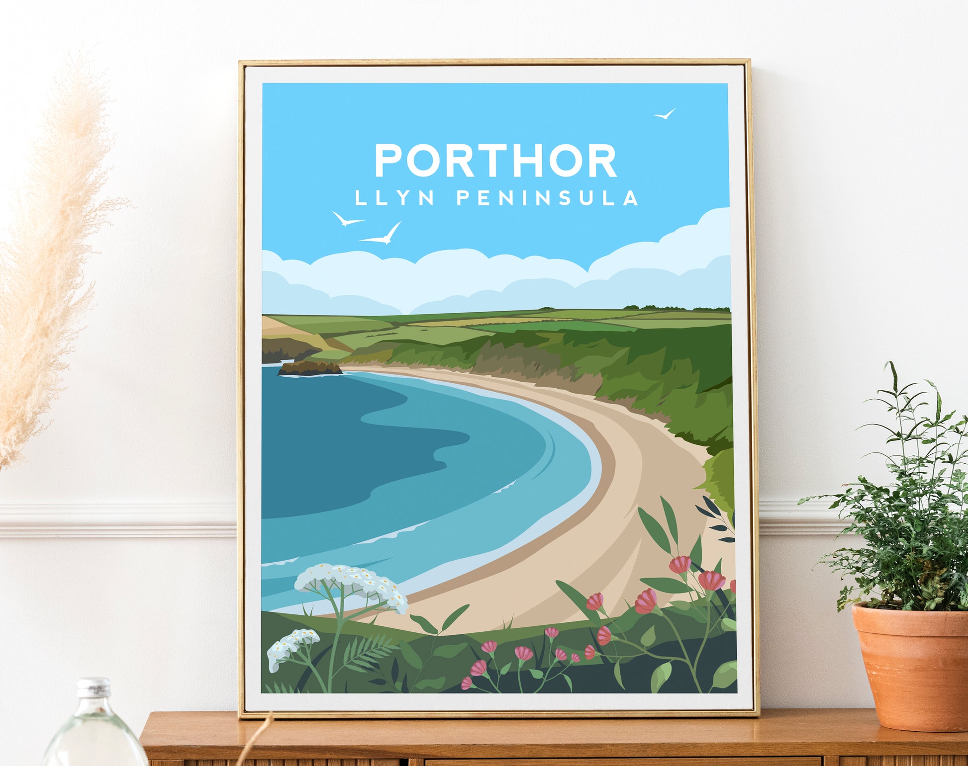 Porthor Whistling Sands Print - Wales Wall Art By Typelab