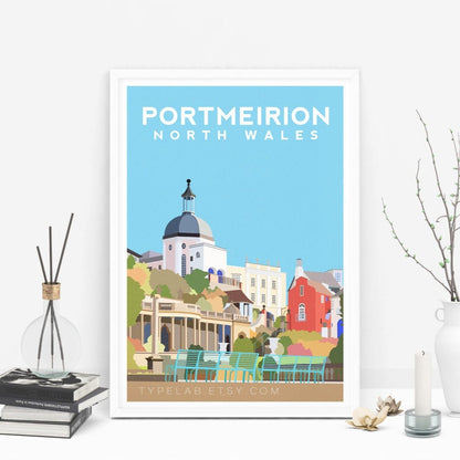 Portmeirion Wales Print, Gwynedd Travel Wall Art Typelab