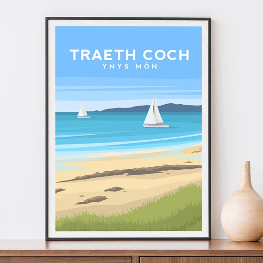 Red Wharf Bay Print, Anglesey Wales Travel Wall Art by Typelab