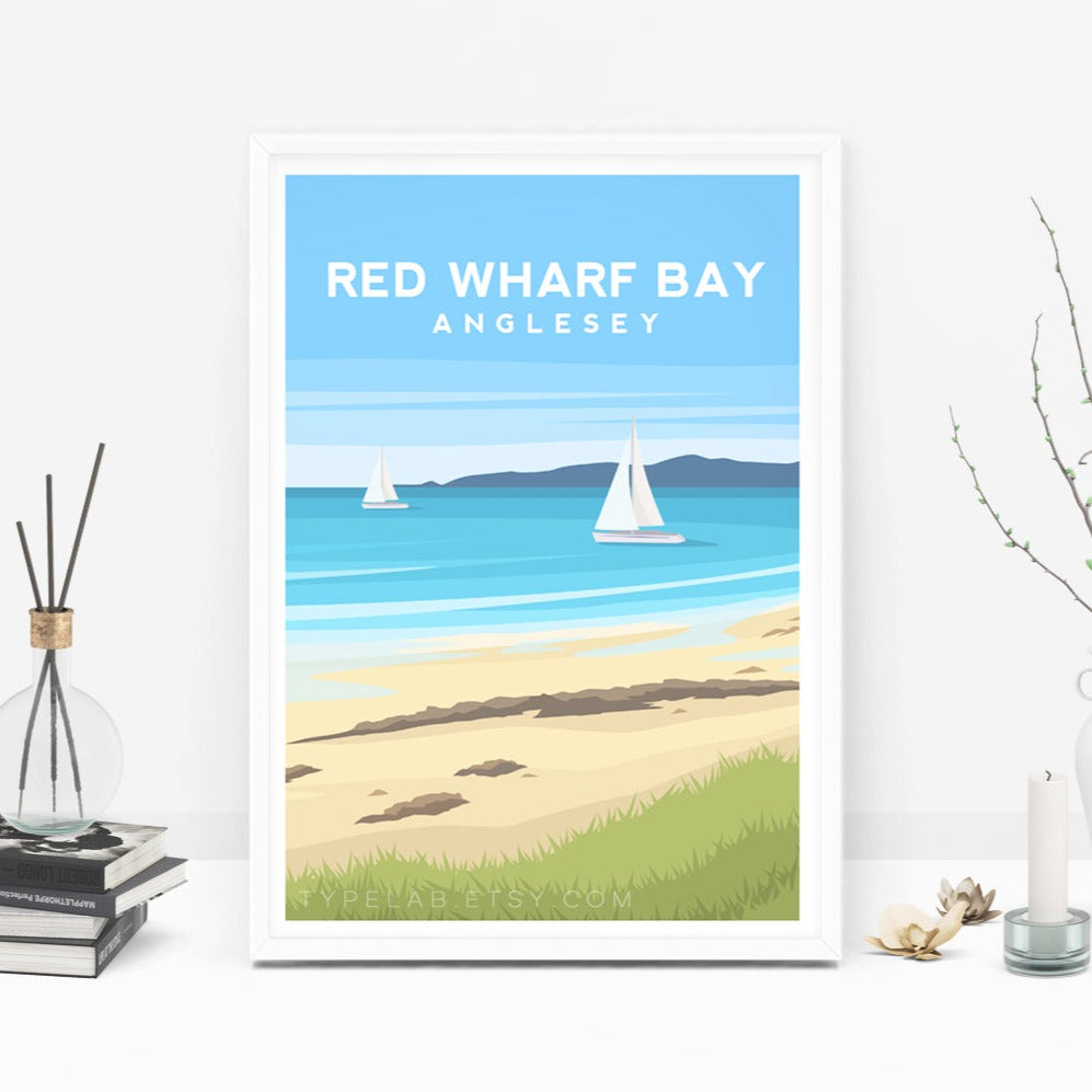 Red Wharf Bay, Anglesey Wales Travel Print Typelab