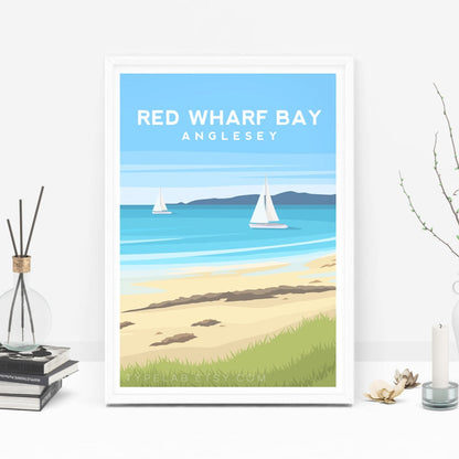 Red Wharf Bay, Anglesey Wales Travel Print Typelab