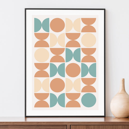 Mid Century Circle Art Print | Retro Teal and Orange Poster