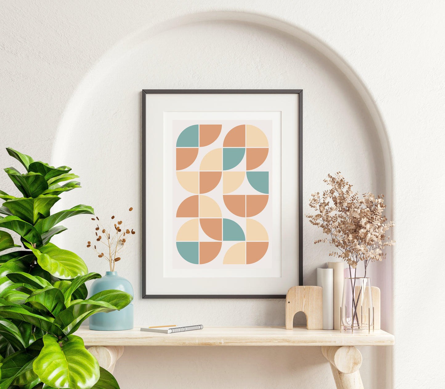 Mid Century Retro Geometric Print | Teal and Orange Wall Art