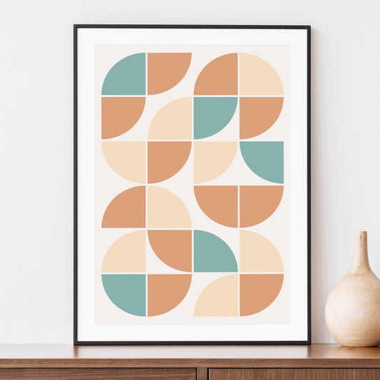 Mid Century Retro Geometric Print | Teal and Orange Wall Art