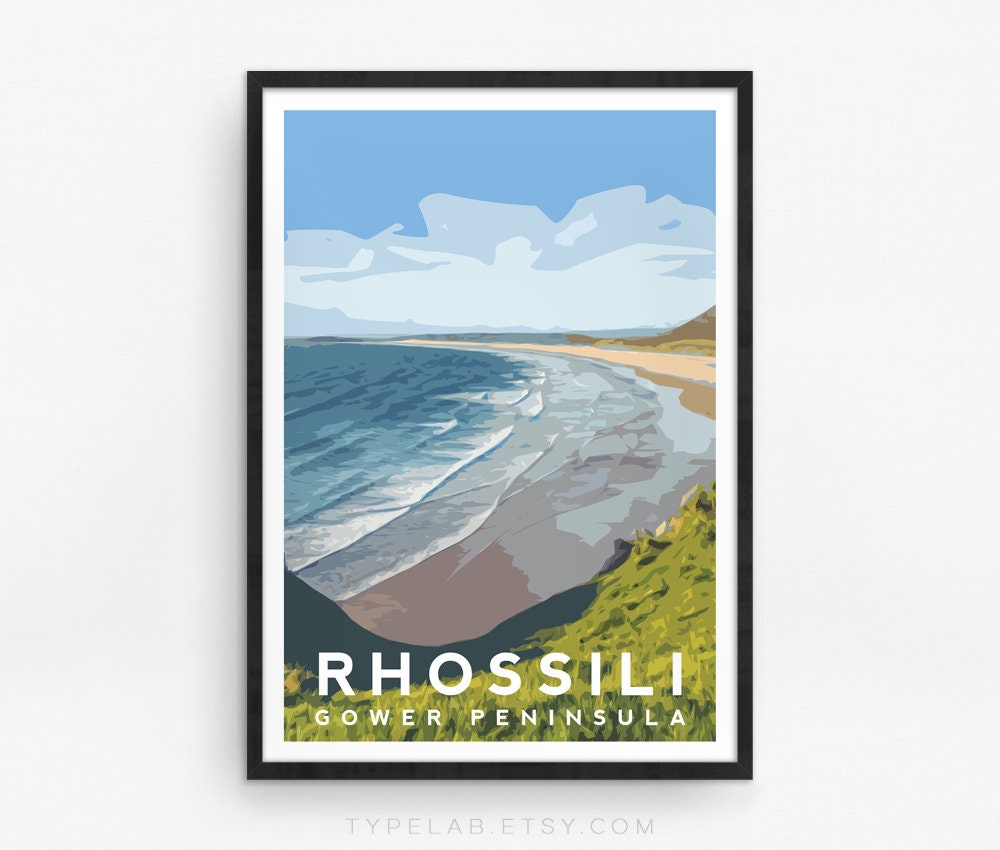 Rhossili Beach, Gower Wales Travel Print Typelab