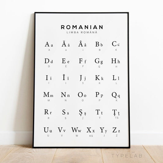 Romanian Alphabet Print, Language Learning Wall Art Typelab