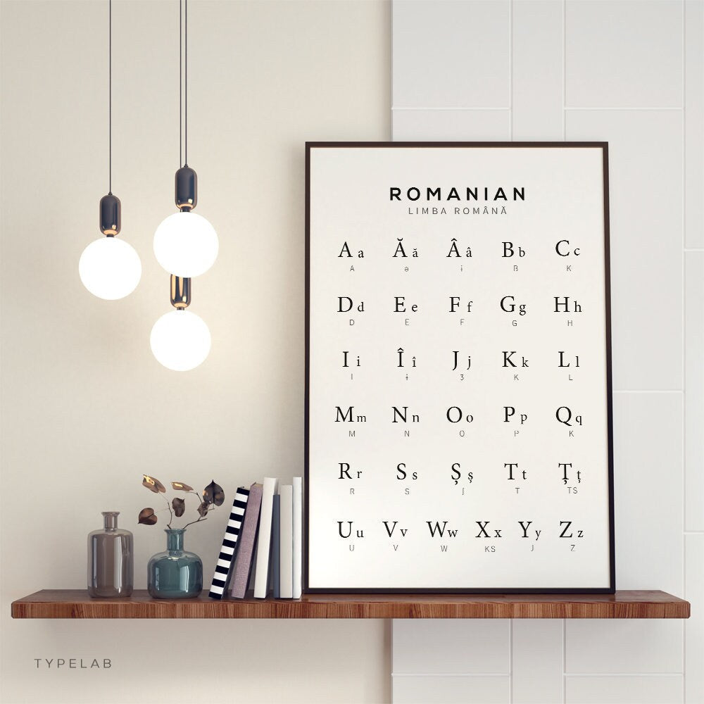 Romanian Alphabet Print, Language Learning Wall Art Typelab