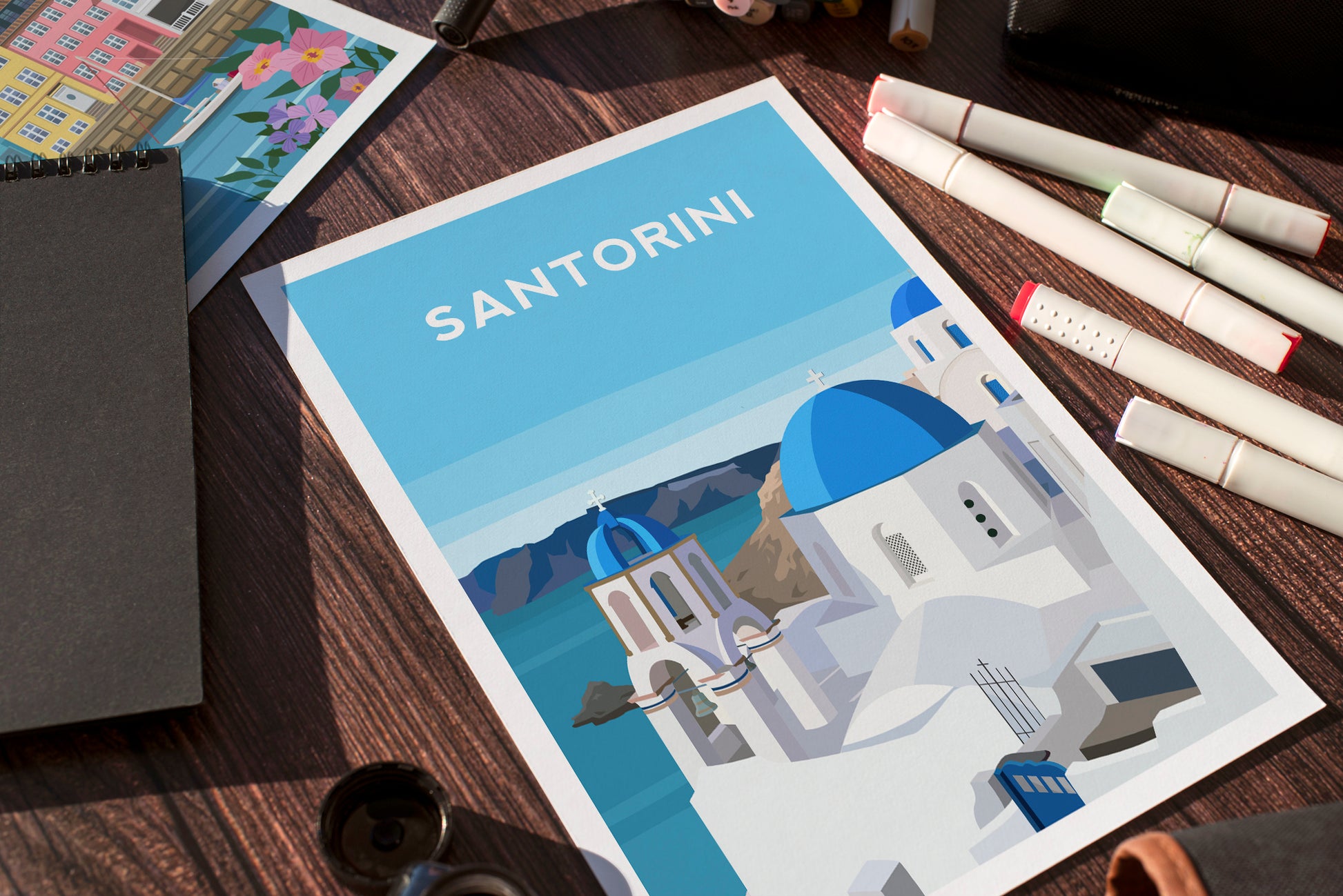 Santorini Greece Print, Oia Village Travel Wall Art Typelab