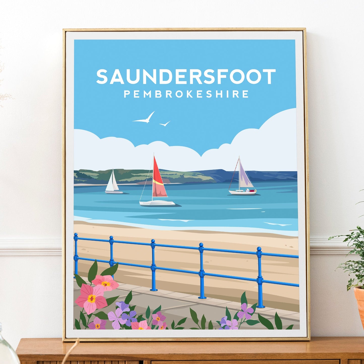 Saundersfoot Wales Print | Pembrokeshire Beach Travel Wall Art