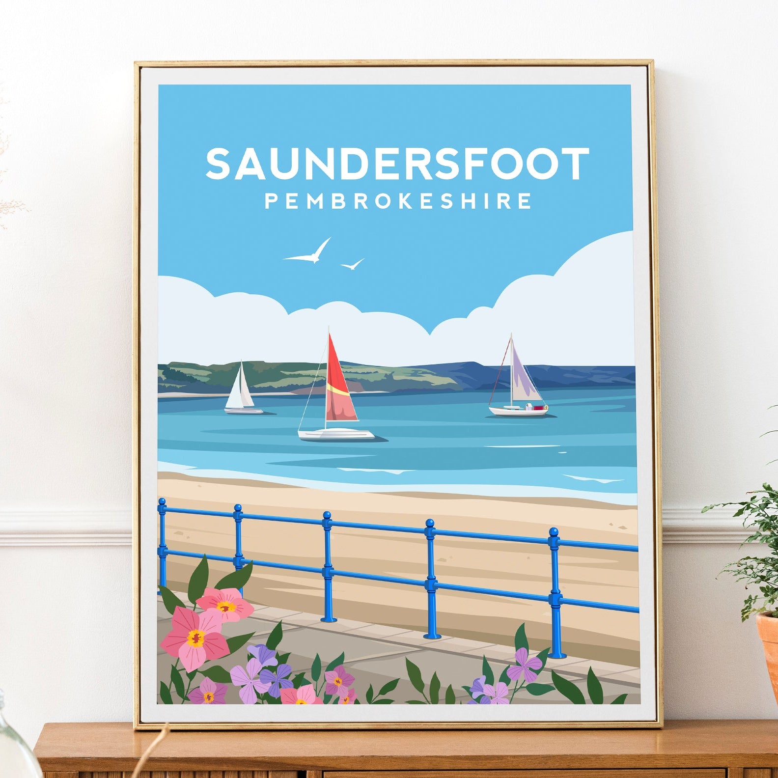 Saundersfoot Wales Print | Pembrokeshire Beach Travel Wall Art