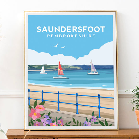 Saundersfoot Wales Print | Pembrokeshire Beach Travel Wall Art