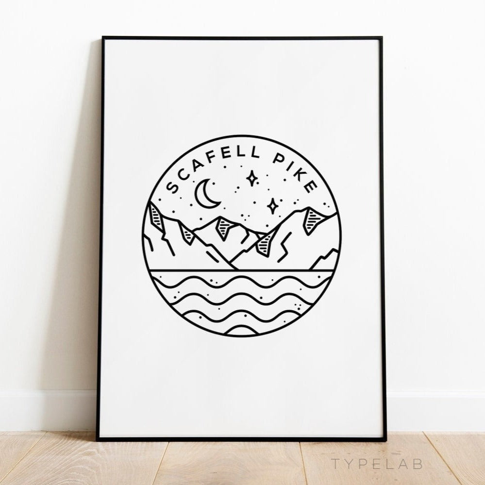 Scafell Pike Print, England Circle Emblem Print Typelab