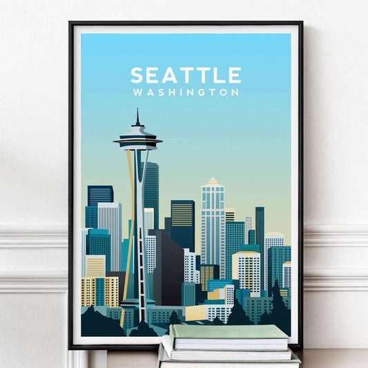 Seattle, Washington Cityscape Travel Print Typelab