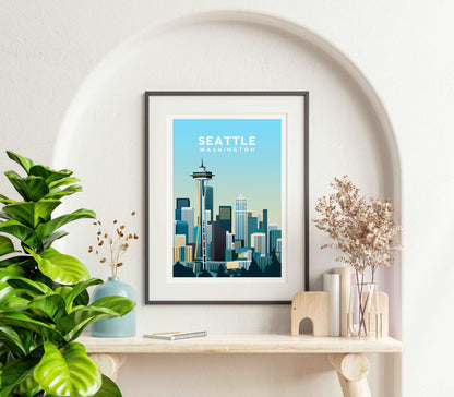 Seattle, Washington Cityscape Travel Print Typelab