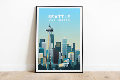 Seattle, Washington Cityscape Travel Print Typelab