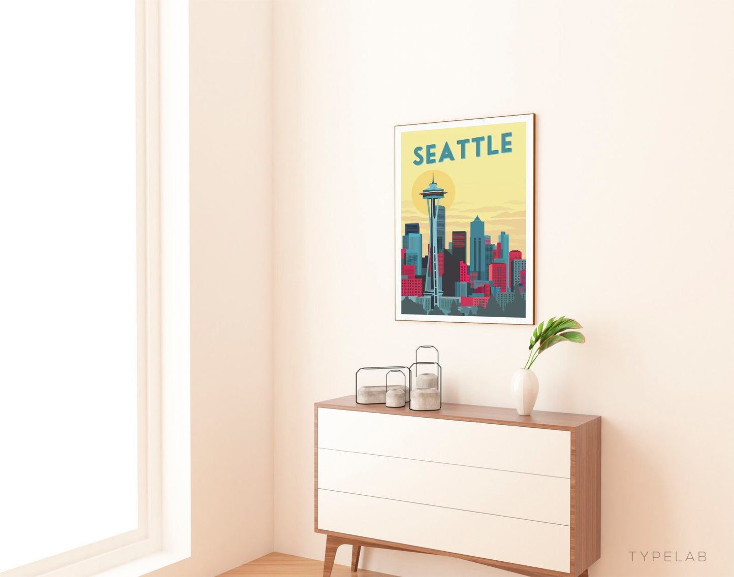 Seattle, Washington Sunset Travel Print Typelab