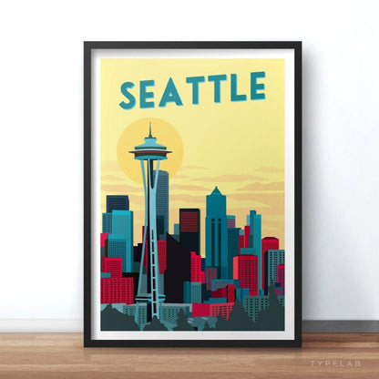 Seattle, Washington Sunset Travel Print Typelab
