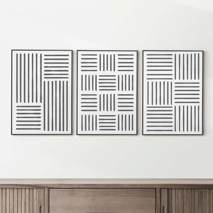 Set of 3 Abstract Line Prints, Minimalist Wall Art - Charcoal Grey Typelab