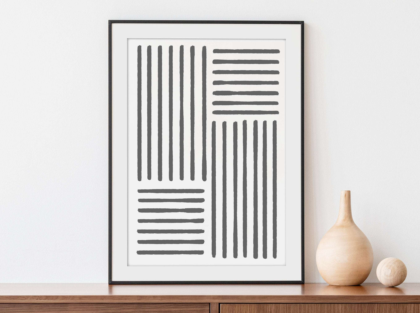 Set of 3 Abstract Line Prints, Minimalist Wall Art - Charcoal Grey Typelab