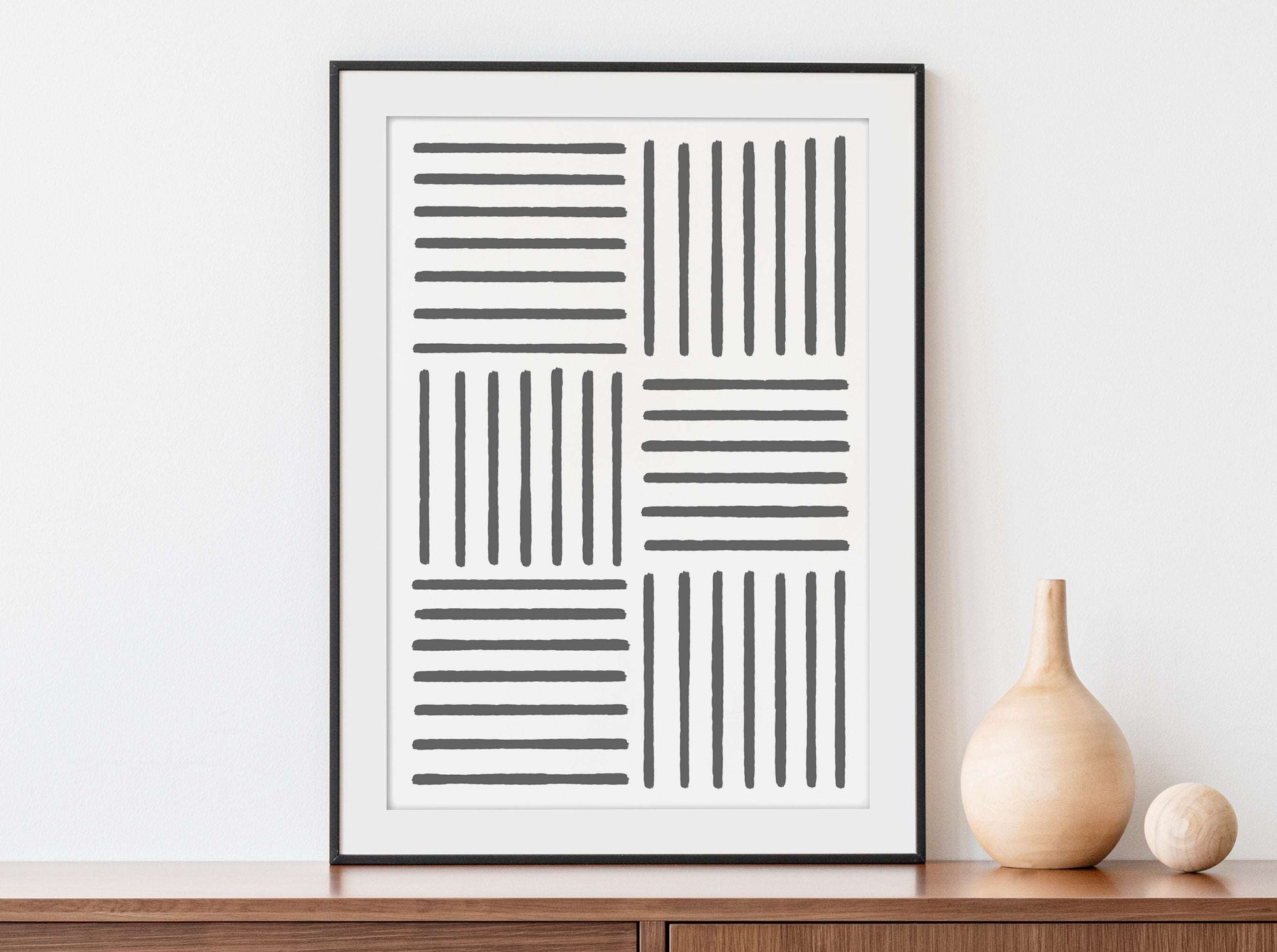 Set of 3 Abstract Line Prints, Minimalist Wall Art - Charcoal Grey Typelab
