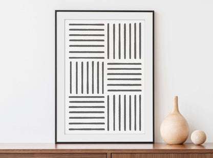 Set of 3 Abstract Line Prints, Minimalist Wall Art - Charcoal Grey Typelab