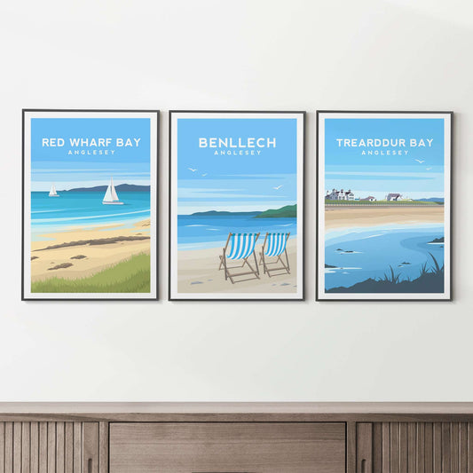 Set of 3 Anglesey Travel Prints - Red Wharf Bay, Benllech, Trearddur Bay Typelab
