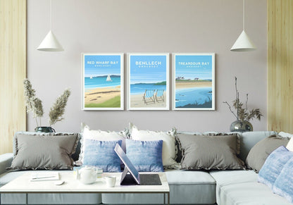 Set of 3 Anglesey Travel Prints - Red Wharf Bay, Benllech, Trearddur Bay Typelab