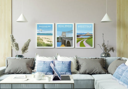 Set of 3 Anglesey Travel Prints - Rhosneigr, Menai Bridge, Aberffraw Typelab
