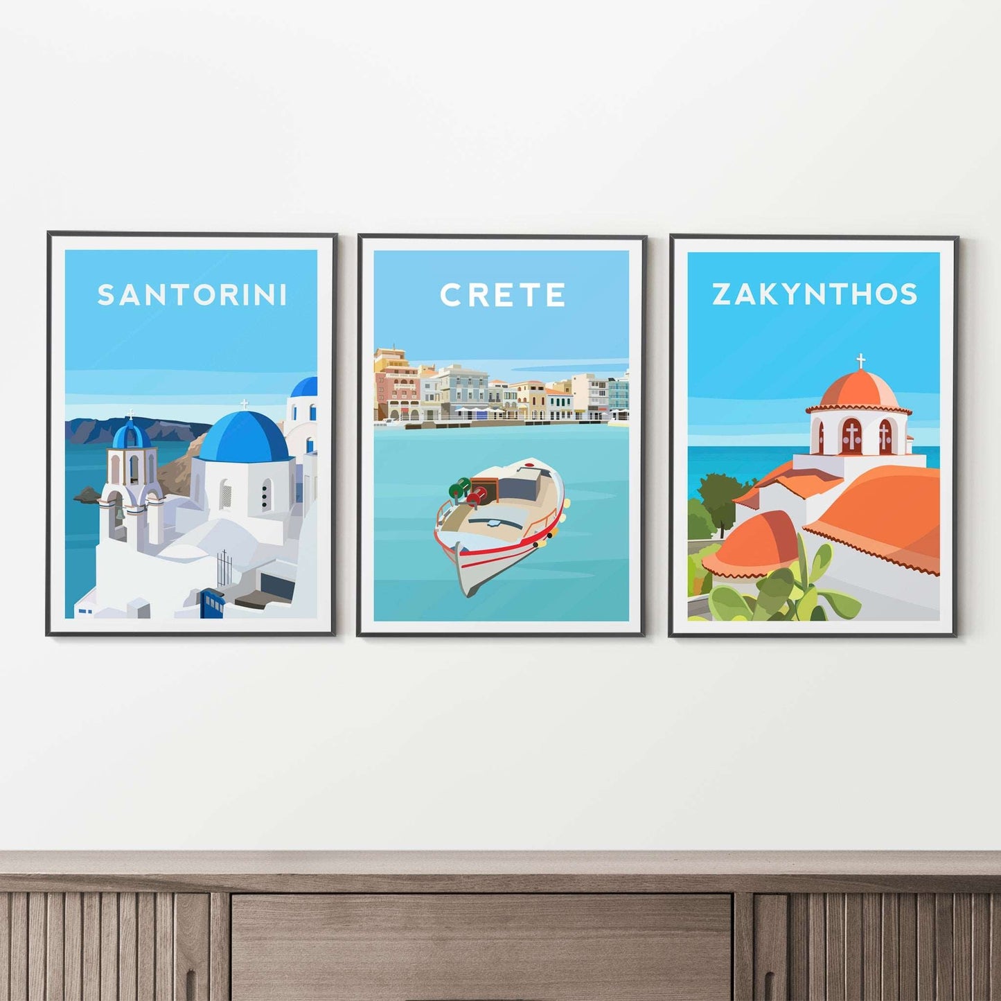 Set of 3 Greece Travel Prints - Santorini, Crete and Zakynthos Typelab