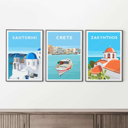 Set of 3 Greece Travel Prints - Santorini, Crete and Zakynthos Typelab
