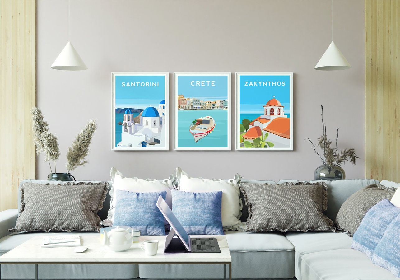 Set of 3 Greece Travel Prints - Santorini, Crete and Zakynthos Typelab