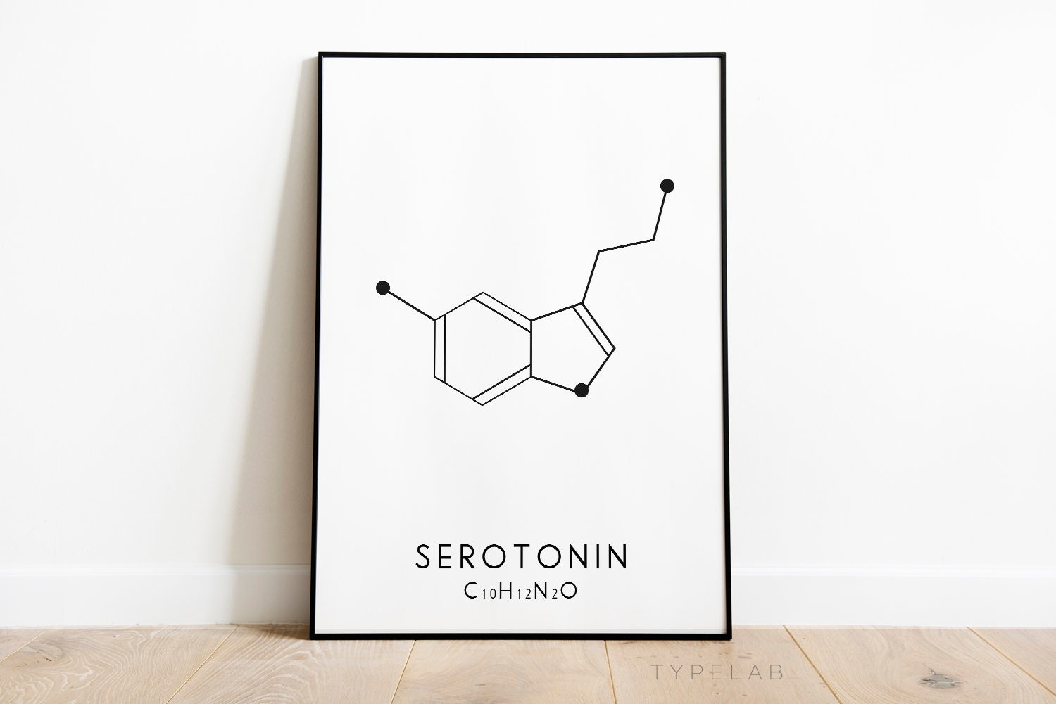 Set of 3 Molecular Structure Prints - Serotonin, Oxytocin and Dopamine Typelab