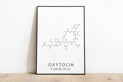 Set of 3 Molecular Structure Prints - Serotonin, Oxytocin and Dopamine Typelab