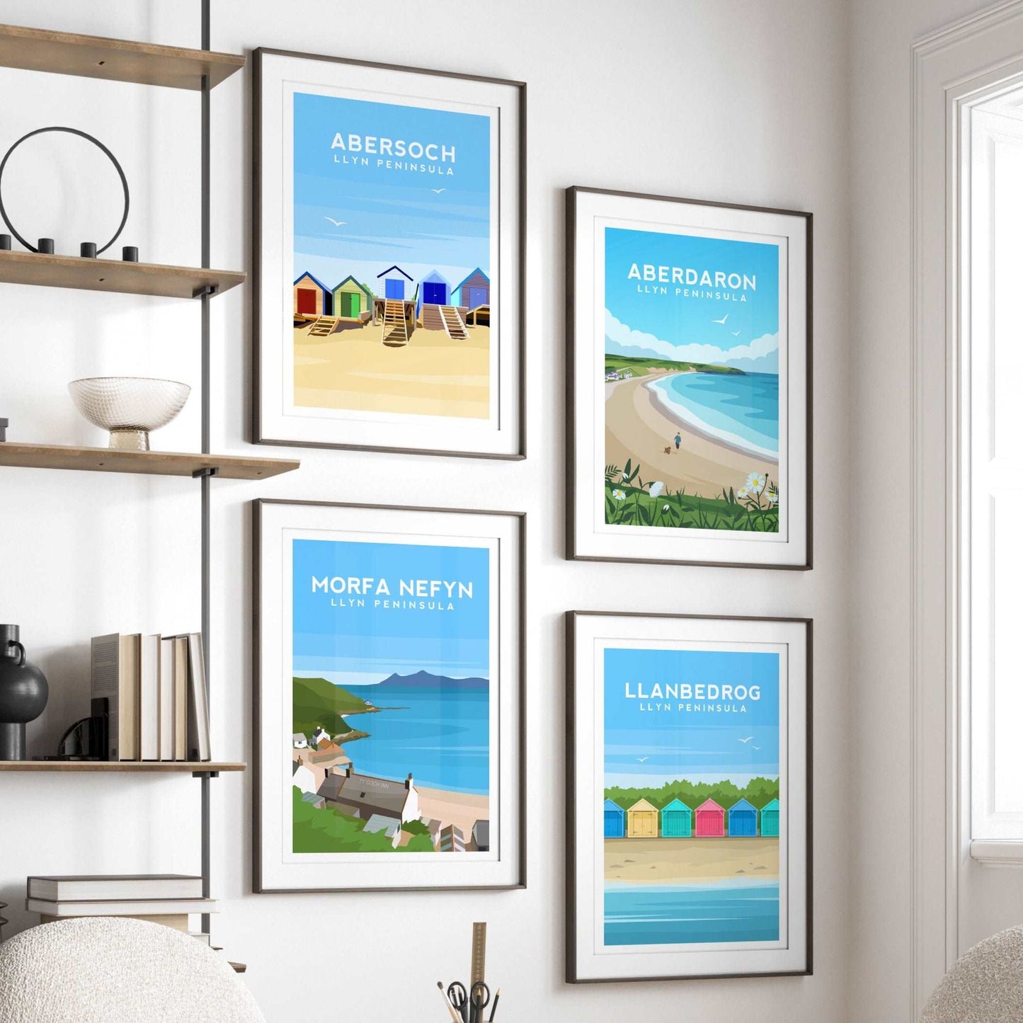 Set of 4 Llyn Peninsula Wales Travel Prints, Coastal Wall Art Typelab