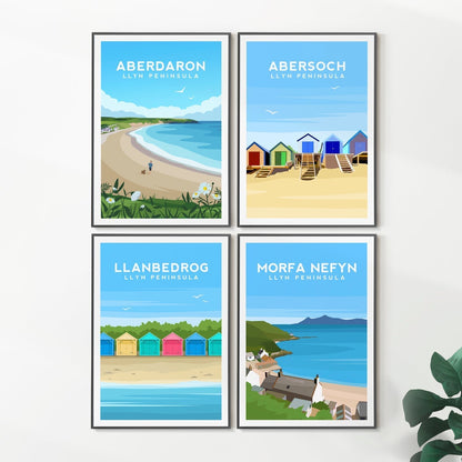 Set of 4 Llyn Peninsula Wales Travel Prints, Coastal Wall Art Typelab