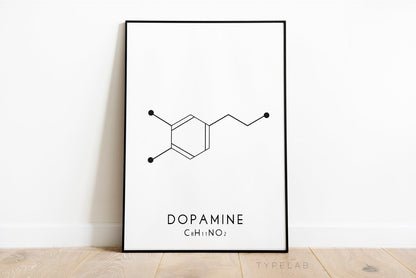 Set of 4 Molecular Structure Prints, Serotonin Oxytocin Dopamine and Melatonin Typelab