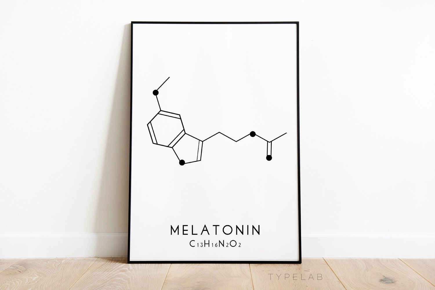 Set of 4 Molecular Structure Prints, Serotonin Oxytocin Dopamine and Melatonin Typelab