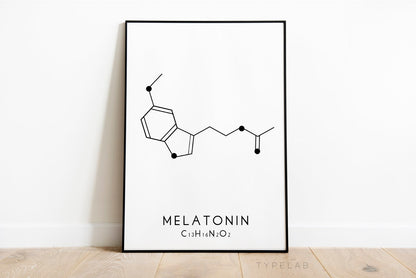 Set of 4 Molecular Structure Prints, Serotonin Oxytocin Dopamine and Melatonin Typelab