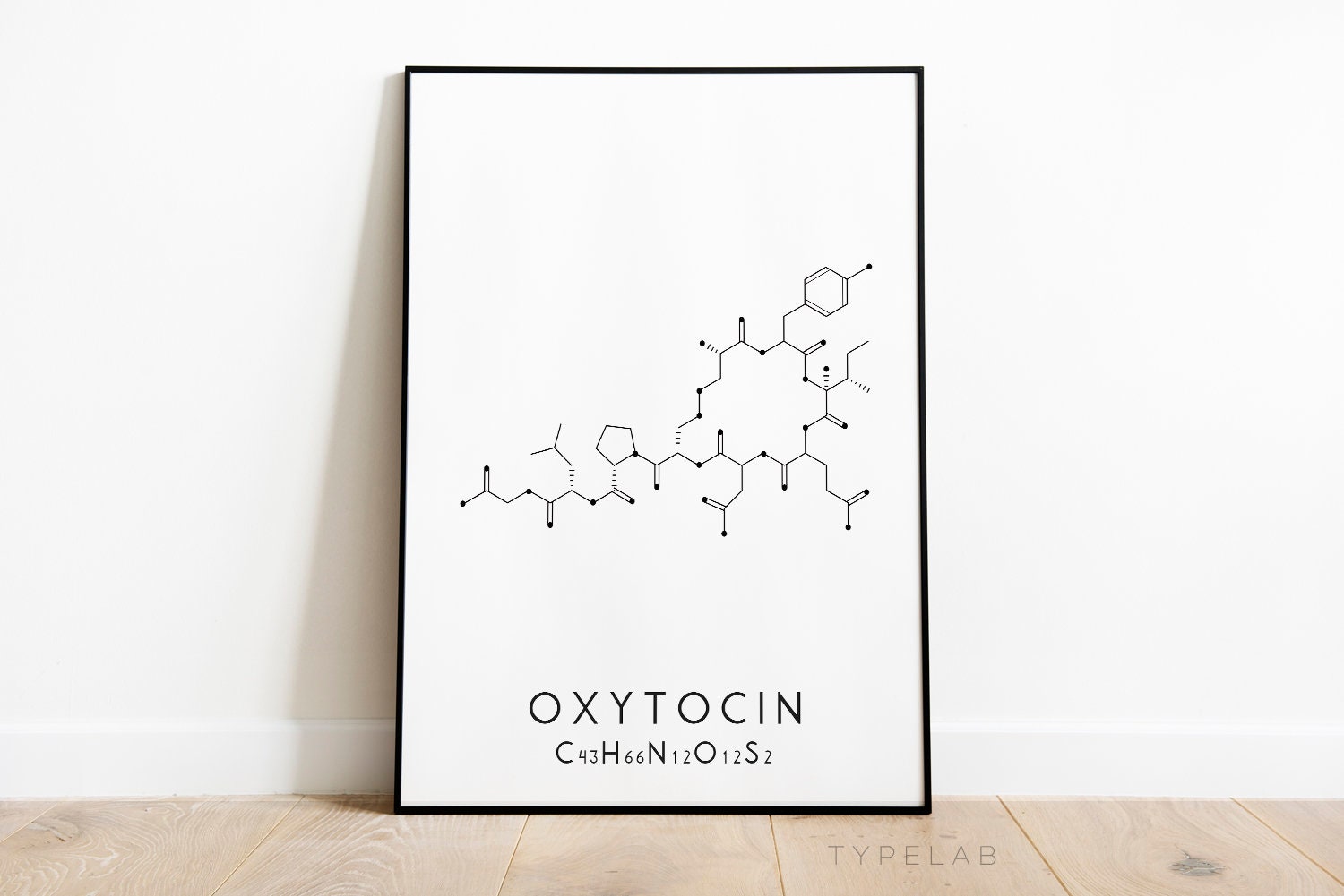 Set of 4 Molecular Structure Prints, Serotonin Oxytocin Dopamine and Melatonin Typelab