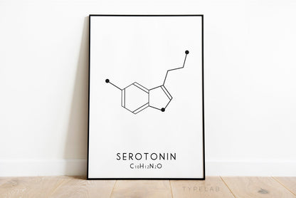 Set of 4 Molecular Structure Prints, Serotonin Oxytocin Dopamine and Melatonin Typelab