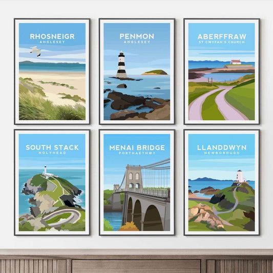 Set of 6 Anglesey, Wales Travel Prints Typelab
