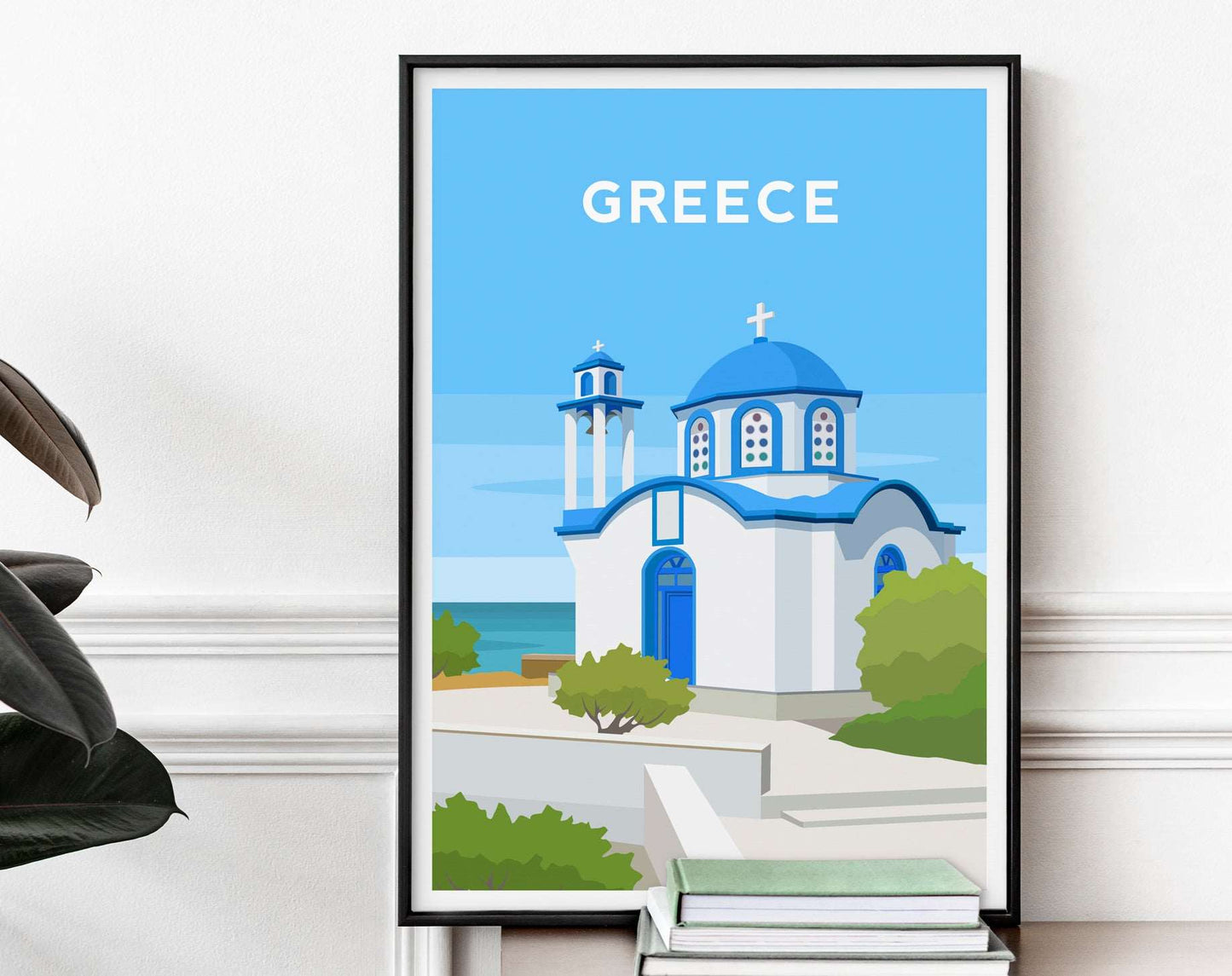 Set of 6 Greece Travel Prints, Greek Island Coastal Wall Art Typelab