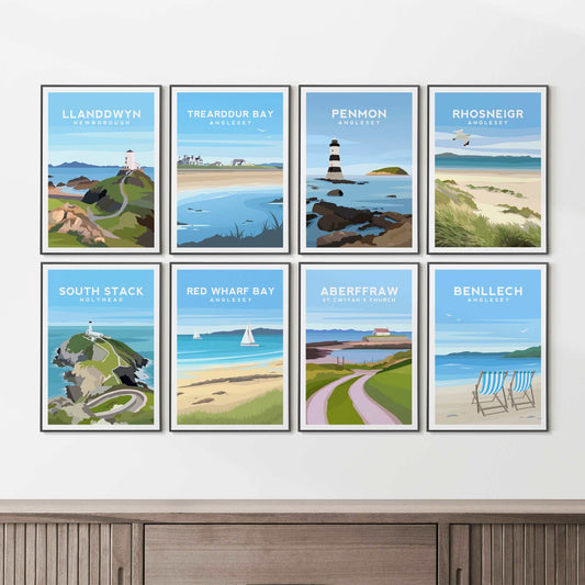 Set of 8 Anglesey Prints Wales - Travel Wall Art Typelab
