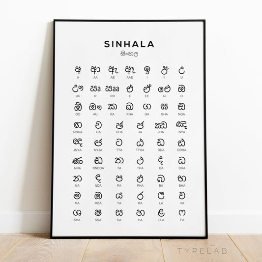 Sinhala Alphabet Print, Sinhalese Language Learning Wall Art Typelab