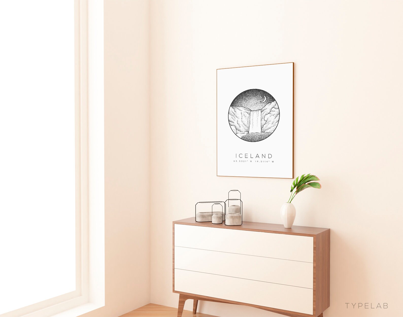 Skogafoss Waterfall, Iceland Dotwork Print Typelab